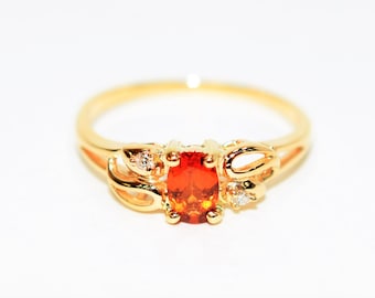 Natural Spessartine Mandarin Garnet & Diamond Ring 14K Solid Gold .55tcw Gemstone Ring Garnet Ring Birthstone Ring Orange Ring Cocktail Ring