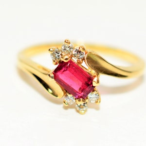 Natural Rubellite & Diamond Ring 14K Solid Gold .67tcw Pink Tourmaline Ring Statement Ring Womens Ring Gemstone Ring Birthstone Ring Jewelry