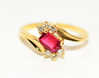 Natural Rubellite & Diamond Ring 14K Solid Gold .67tcw Pink Tourmaline Ring Statement Ring Womens Ring Gemstone Ring Birthstone Ring Jewelry