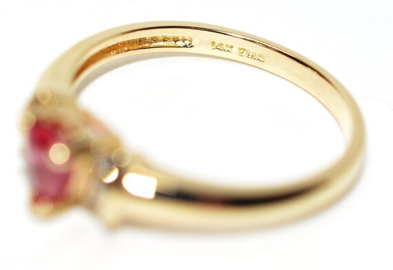 14K Gold Pear Ruby & Diamond Ring: Vintage Estate… - image 5