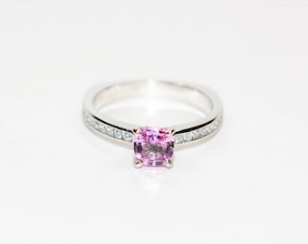 Natural Padparadscha Sapphire & Diamond Ring 14K Solid White Gold .93tcw Engagement Ring Wedding Ring Bridal Jewelry Anniversary Ring Pink