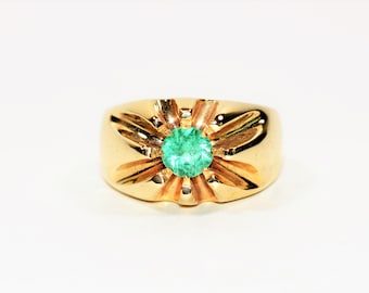 Natural Colombian Emerald Ring 10K Solid Gold 1.10ct Solitaire Ring Statement Ring Men's Ring May Birthstone Ring Vintage Ring Estate Ring