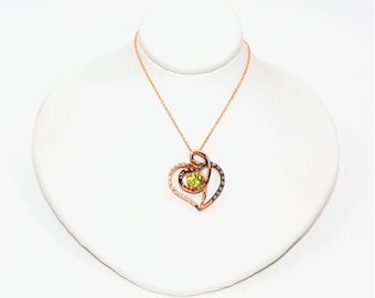 LeVian Natural Sphene & Diamond Necklace 14K Solid Rose Gold .96tcw Heart Necklace Limited Edition Necklace LeVian Bridal Titanite Necklace