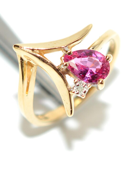 14K Gold Pear Ruby Diamond Ring: July Birthstone … - image 4