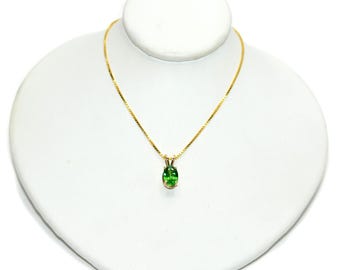 Tsavorite Garnet Necklace, 14K Gold Solitaire Pendant, January Birthstone 1.01ct