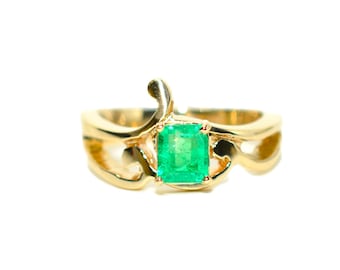 Natural Colombian Emerald Ring 14K Yellow Gold .61ct September Birthstone Ring Green Gemstone Ring Solitaire Ring Vintage Statement Ring