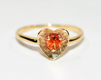 Natural Padparadscha Sapphire Ring 10K Solid Gold .30ct Solitaire Ring Heart Ring Gemstone Ring Promise Ring Love Ring Engagement Ring Fine