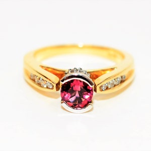 Natural Rubellite & Diamond Ring 14K Solid Gold .98tcw Pink Tourmaline Ring Womens Ring Engagement Ring Cocktail Ring Statement Ring Bridal