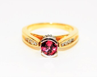 Natural Rubellite & Diamond Ring 14K Solid Gold .98tcw Pink Tourmaline Ring Womens Ring Engagement Ring Cocktail Ring Statement Ring Bridal