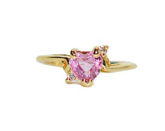 Natural Padparadscha Sapphire & Diamond Ring 14K Solid Gold .70tcw Heart Ring Birthstone Ring Promise Ring Engagement Ring Bridal Jewelry