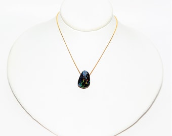 Natural Australian Boulder Opal Necklace 14K Solid Gold 9.93ct Pendant Necklace October Birthstone Necklace Fine Jewelry Women's Necklace