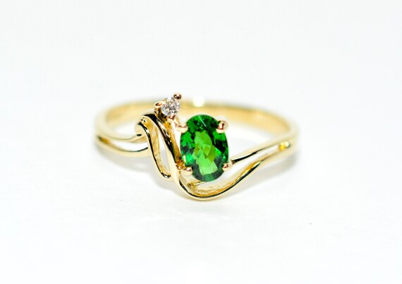 Tsavorite Garnet & Diamond Ring: 14K Yellow Gold Gemstone Ring