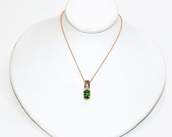 LeVian Natural Tsavorite Garnet & Diamond Necklace 14K Solid Rose Gold 1.04tcw Pendant Necklace Designer Necklace Green Necklace Fine Estate