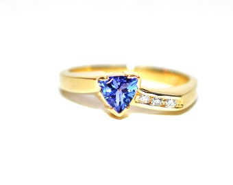 Natural Tanzanite & Diamond Ring 14K Solid Gold .58tcw Gemstone Ring Birthstone Ring Statement Ring Cocktail Ring Tanzanite Ring Estate