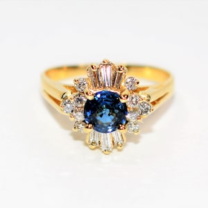 Natural Ceylon Sapphire & Diamond Ring 14K Solid Gold 1.16tcw Sri Lankan Sapphire Ring Gemstone Ring Vintage Ring Cocktail Ring Women’s Ring