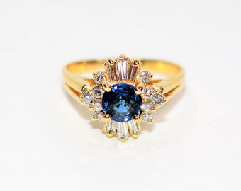 Natural Ceylon Sapphire & Diamond Ring 14K Solid Gold 1.16tcw Sri Lankan Sapphire Ring Gemstone Ring Vintage Ring Cocktail Ring Women’s Ring