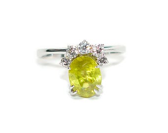 Vintage Sphene & Diamond Ring, 14K White Gold Estate Jewelry 2.52tcw
