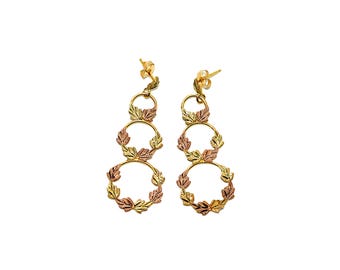 Black Hills Gold Earrings 10K Gold Dangle Circle Earrings Tri-Color Earrings South Dakota Earrings American Earrings Vintage Earrings Estate
