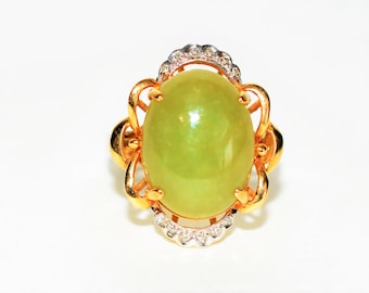 Natural Jade & Diamond Ring 10K Solid Gold 7.06tcw Green Ring Jade Ring Vintage Ring Cocktail Ring Statement Ring Estate Jewelry Jewellery