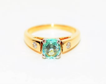 Certified Natural Paraiba Tourmaline & Diamond Ring 14K Solid Gold 1.18tcw Gemstone Engagement Fine Estate Jewelry