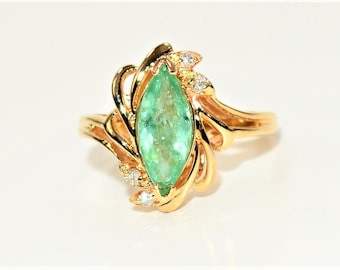Natural Paraiba Tourmaline & Diamond Ring 14K Solid Gold 1.27tcw Marquise Gemstone Women's Ring Statement Ring Vintage Ring Estate Jewellery