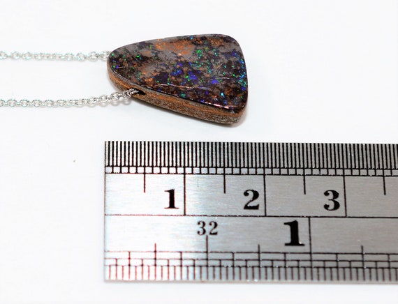 Natural Australian Boulder Opal Necklace 14K Soli… - image 9