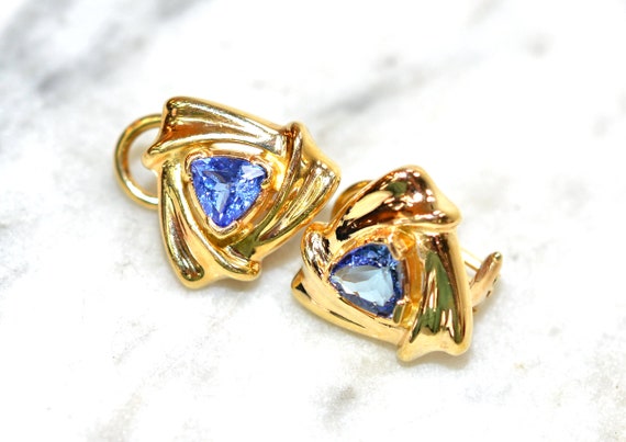 Natural D'Block Tanzanite Earrings 14K Solid Gold… - image 10
