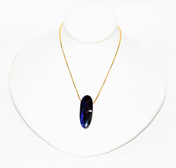 Natural Australian Boulder Opal Necklace 14K Soli… - image 1