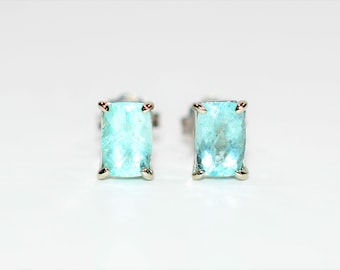 Natural Paraiba Tourmaline Earrings 10K Solid White Gold 1.16tcw Stud Earrings Gemstone Earrings Solitaire Earrings Fine Jewelry