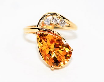 Natural Golden Beryl & Diamond Ring 14K Solid Gold 3.45tcw Statement Ring Cocktail Ring Ladies Ring Yellow Ring Birthstone Ring Women's Ring