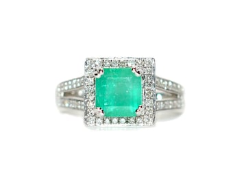 Natural Colombian Emerald & Diamond Ring 14K White Gold 2.37tcw Engagement Ring Statement Ring Wedding Ring May Birthstone Bridal Jewelry
