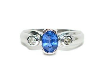 LeVian Natural Ceylon Sapphire & Diamond Ring 14K White Gold 1.44tcw Blue Ring Engagement Ring Bridal Jewelry September Birthstone Ring
