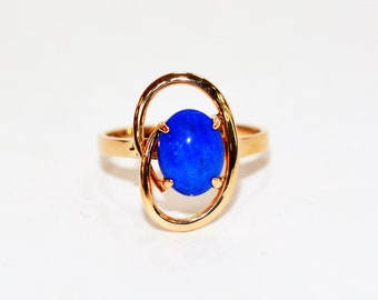 Natural Lapis Lazuli Ring 14K Solid Rose Gold Gemstone Ring Blue Ring Birthstone Ring Solitaire Ring Fine Ring Estate Jewelry Vintage Ring