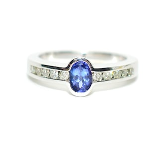 Natural Tanzanite & Diamond Ring 18K Solid White Gold .97tcw Engagement Ring Wedding Ring Birthstone Ring Cocktail Ring Bridal