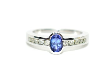 Natural Tanzanite & Diamond Ring 18K Solid White Gold .97tcw Engagement Ring Wedding Ring Birthstone Ring Cocktail Ring Bridal