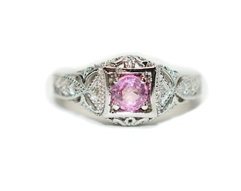 Natural Padparadscha Sapphire & Diamond Ring 14K White Gold .54tcw Engagement Ring September Birthstone Ring Pink Gemstone Ring Wedding