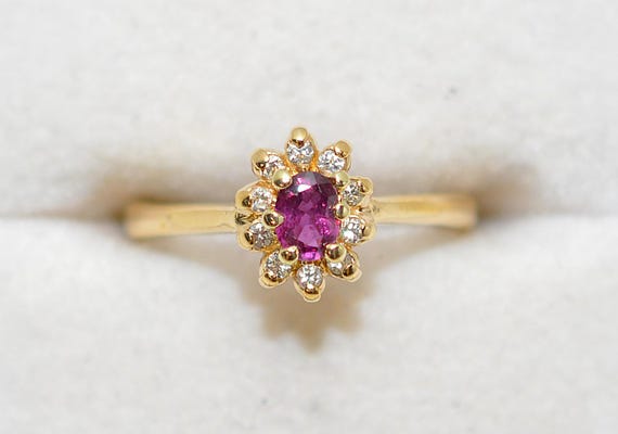 Vintage Ruby Diamond Ring, 14K Gold July Birthsto… - image 5