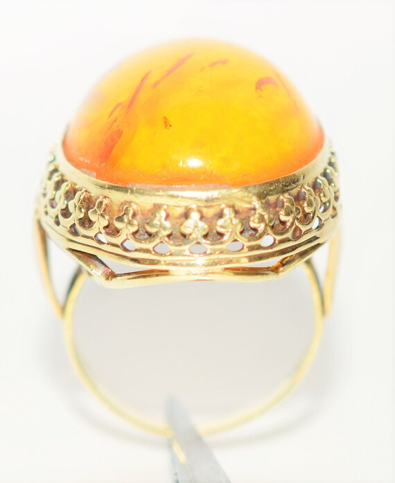 Natural Amber Ring 14K Solid Gold Solitaire State… - image 3