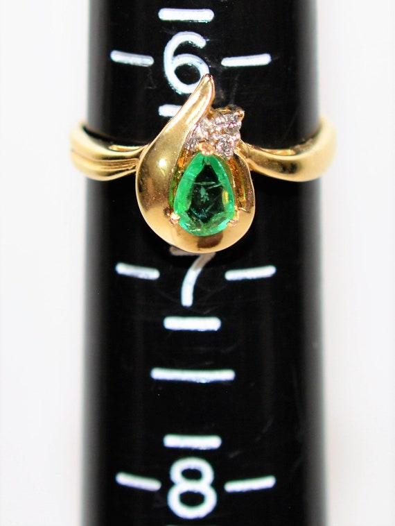 Natural Colombian Emerald & Diamond Ring 14K Soli… - image 7