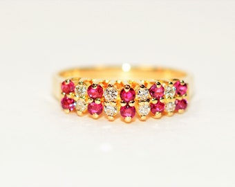 Natural Ruby & Diamond Ring 14K Solid Gold .27tcw Ruby Ring Cluster Ring Gemstone Ring July Birthstone Ring Ladies Ring Fine Vintage Jewelry