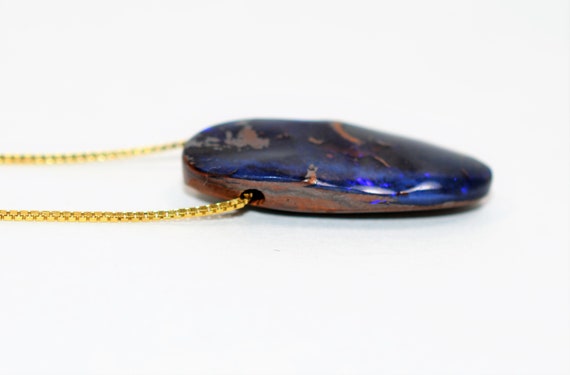 Natural Australian Boulder Opal Necklace 14K Soli… - image 4