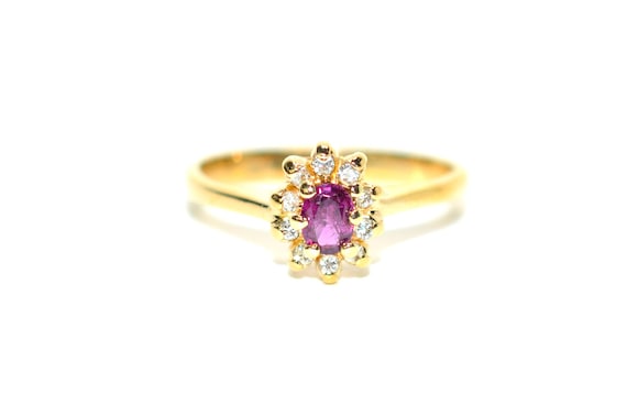 Vintage Ruby Diamond Ring, 14K Gold July Birthsto… - image 1