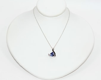 Natural Tanzanite & Diamond Necklace 14K Solid White Gold 1.00tcw Gemstone Necklace Cocktail Necklace Purple Necklace Birthstone Necklace