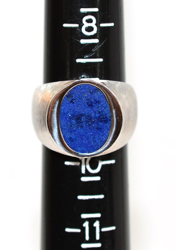 Natural Lapis Lazuli Ring 14K Solid White Gold Ri… - image 7