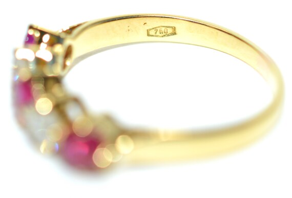 18K Gold Ruby and Diamond Ring: Vintage Cluster B… - image 5
