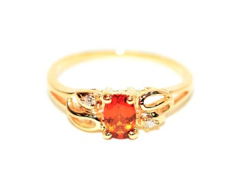 Spessartine Garnet & Diamond Ring: 14K Gold Gemstone Cocktail Ring .55tcw Birthstone