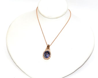 LeVian Certified Natural Tanzanite & Fancy Diamond Necklace 14K Rose Gold 3.18tcw LeVian Necklace Tanzanite Necklace Designer Fine Estate