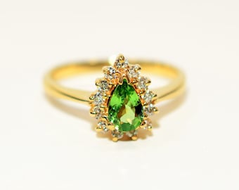 Natural Tsavorite Garnet & Diamond Ring 14K Solid Gold .55tcw Engagement Ring Green Ring Gemstone Ring January Birthstone Ring Garnet Ring