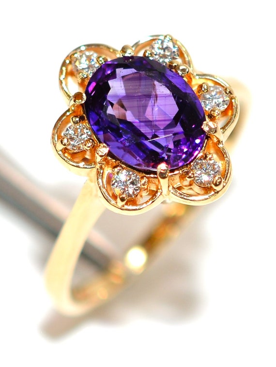 14K Gold Amethyst Diamond Ring: February Birthsto… - image 4