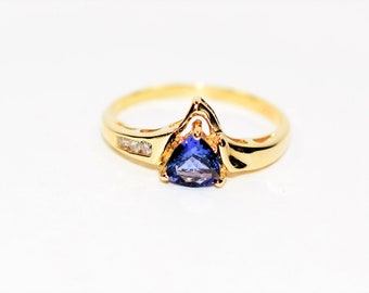 Natural Tanzanite & Diamond Ring 10K Solid Gold .49tcw Tanzanite Ring Vintage Ring December Birthstone Ring Fine Jewelry Ladies Ring Estate